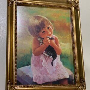 MY KITTY Donald Zolan framed lithograph (1994) Print Picture Art Children 5"x7"